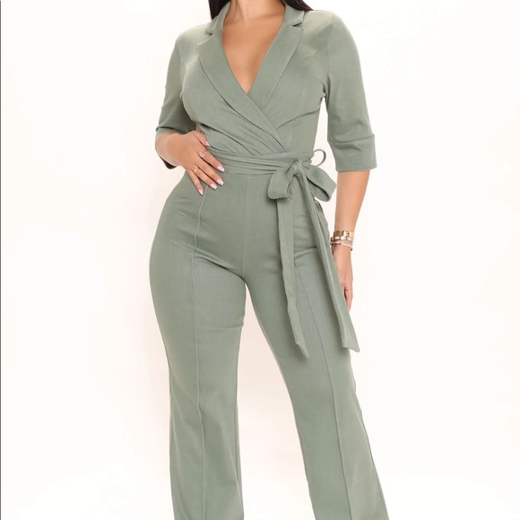 FASHION NOVA olive wide leg pant jumpsuit - Picture 1 of 5